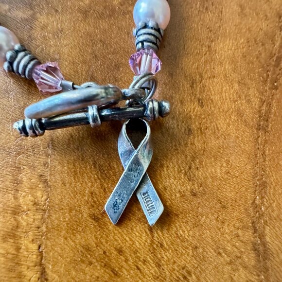 Sterling Silver + Pink Bead Breast Cancer Awareness Bracelet - Picture 4 of 8